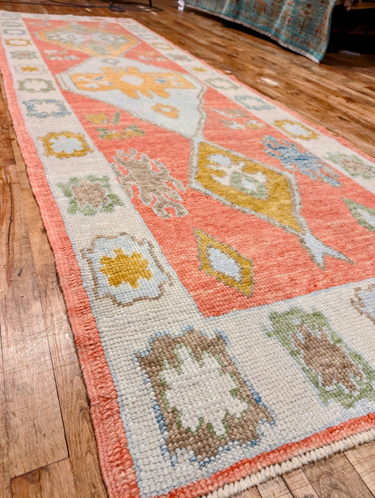 Turkish Oushak hand-knotted Runner Rug 3x10