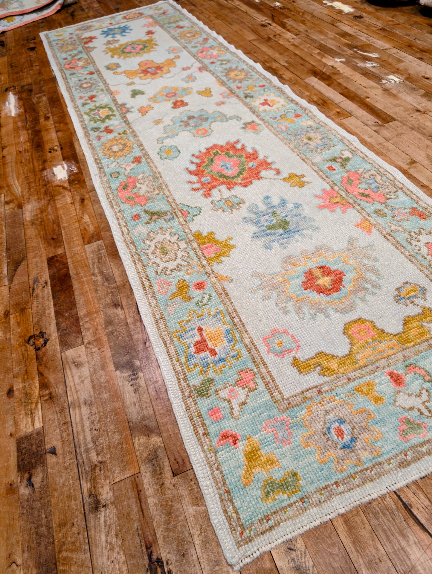 Turkish Oushak hand-knotted Runner Rug 3x10
