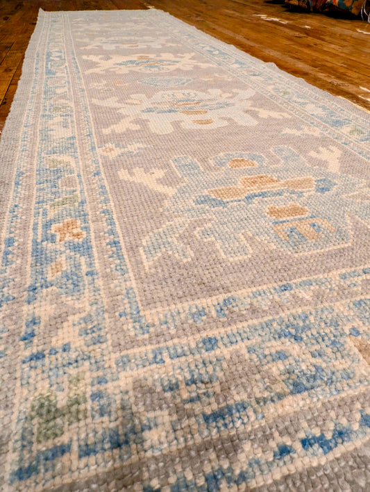 Turkish Oushak hand-knotted Runner Rug 2'8x9